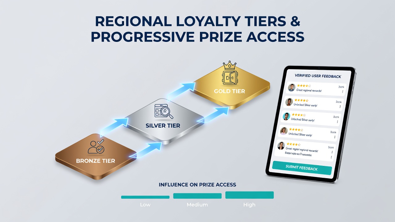 Progressive prize access flowchart with loyalty tier verification steps