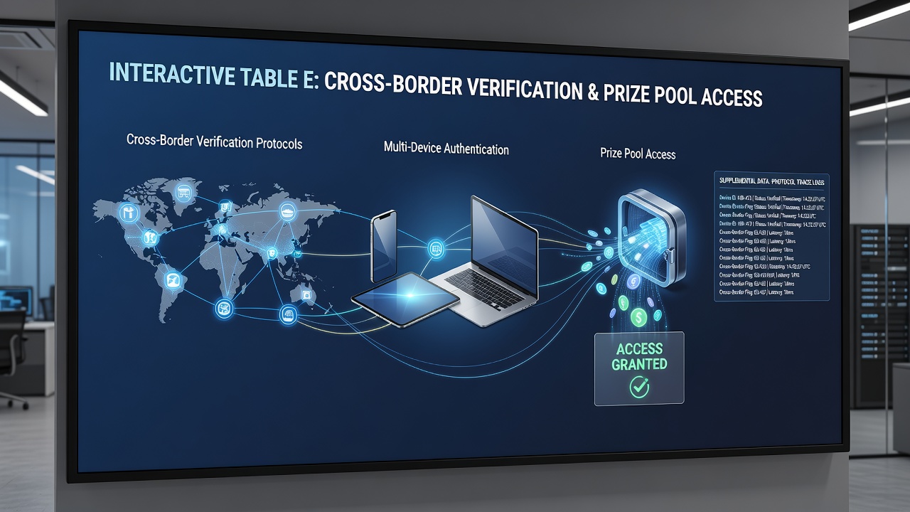 Multi-device prize pool access showing synchronized verification across interactive table platforms